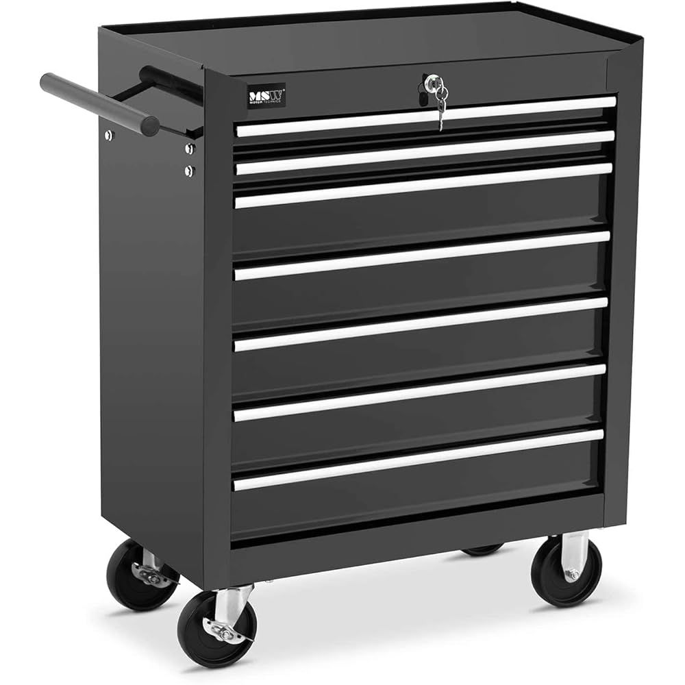 MSW Servante D'Atelier Outils Rangement Vide Chariot Mobile Métallique À roulettes sans Outils Roulante MSW-WWG-11 (7 Tiroirs @ 51 x 28 cm, Capacité De 60 kg, 2 Clés, Acier) : Commerce, Industrie et Science