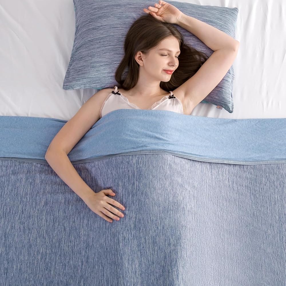 Elegear Couverture Rafraichissante d'été, Arc-Chill 3.0 Japonaise Fibre de Refroidissement Q-Max 0.5 Absorbant Chaleur Corporelle Couverture Ete Légère Plaid Coton pour Canapé Lit, Bleu, 220x240cm : Cuisine et Maison