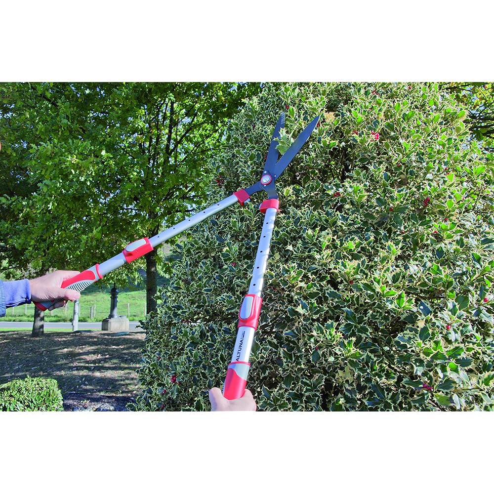 Taille-haie télescopique J449 - Manche bi-matière - Lame ondulée - Solide et très léger - Sécateur renforcé en aluminium - Convient pour les haies et les pelouses - Altuna : Jardin